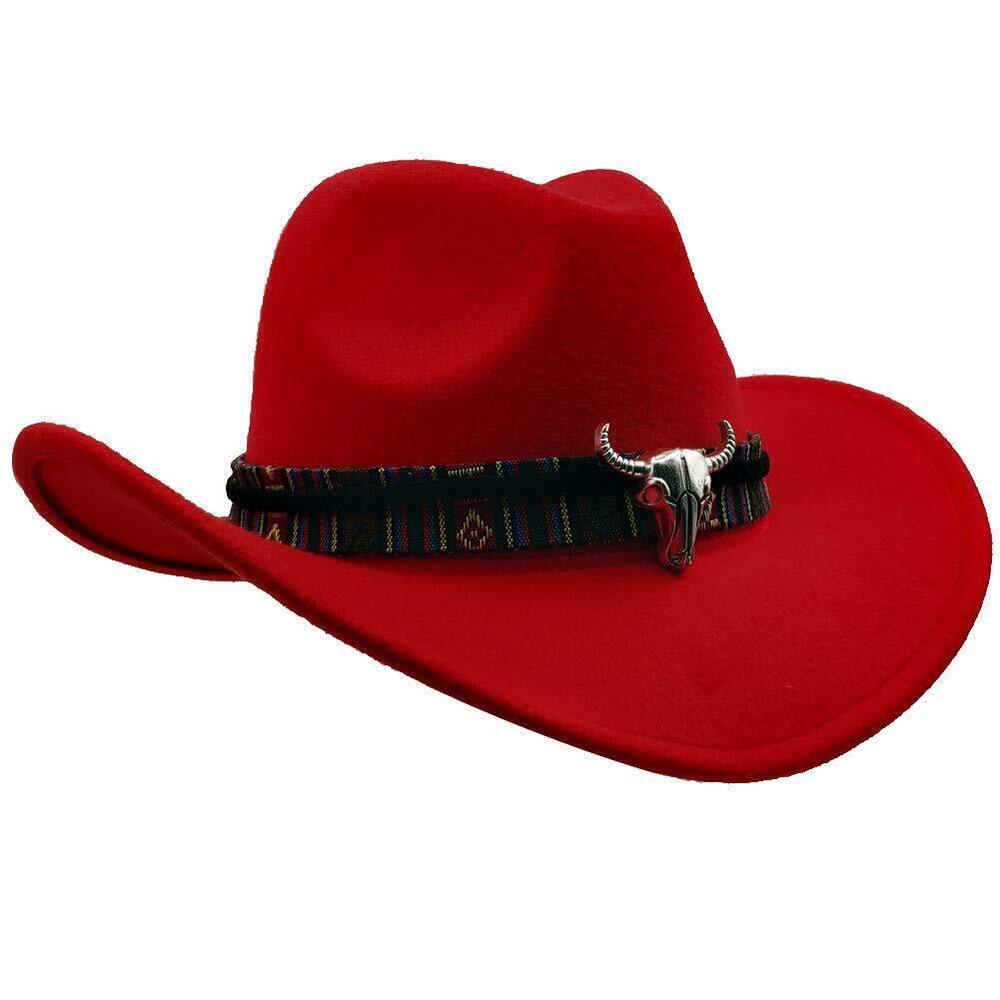 8800 Wide Brim and 's Western Outback Cowboy Hat with Metal Bull Head Red